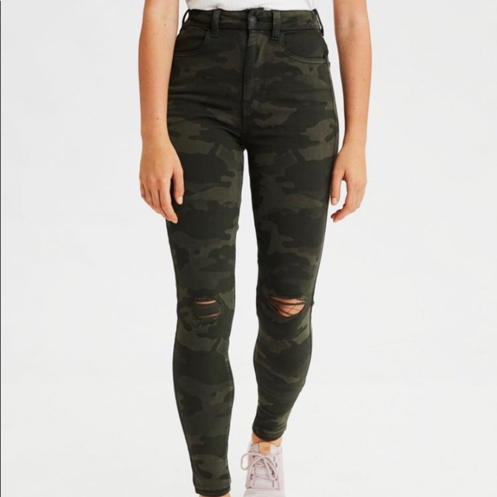 American Eagle Green Camo Jeans